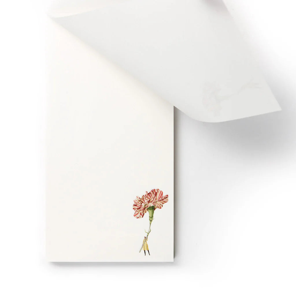 Floral illustration on a white card with a white envelope.