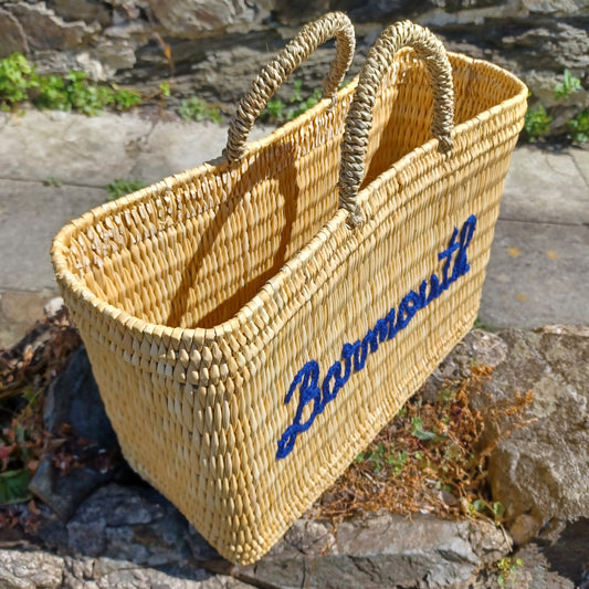 'Barmouth' Embroidered Woven Reed Market Basket (medium)