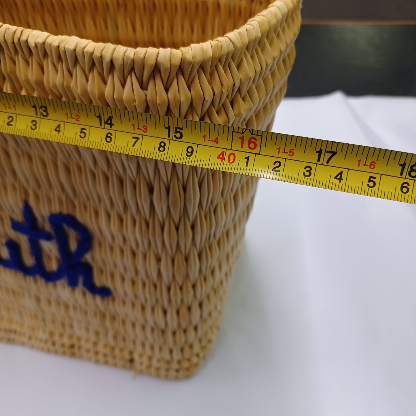 'Barmouth' Embroidered Woven Reed Market Basket (medium)