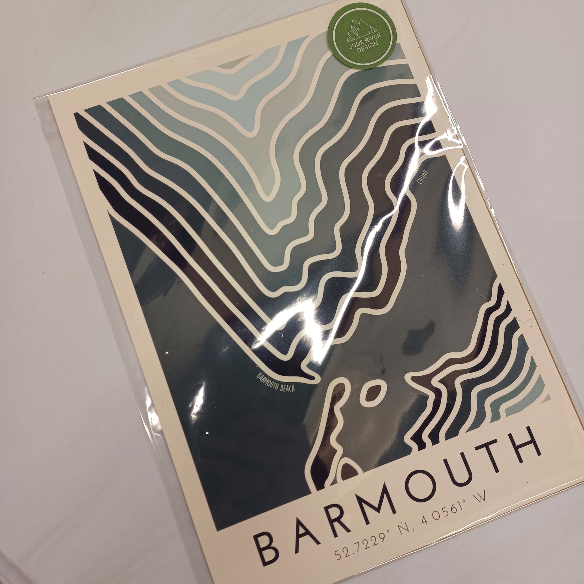 Topographic map design on a card with 'Barmouth' text
