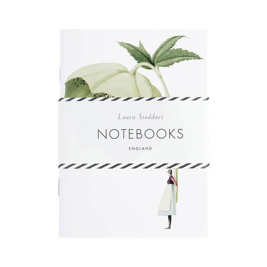 Notebook with botanical design and 'Laura Stoddart' branding on a white background