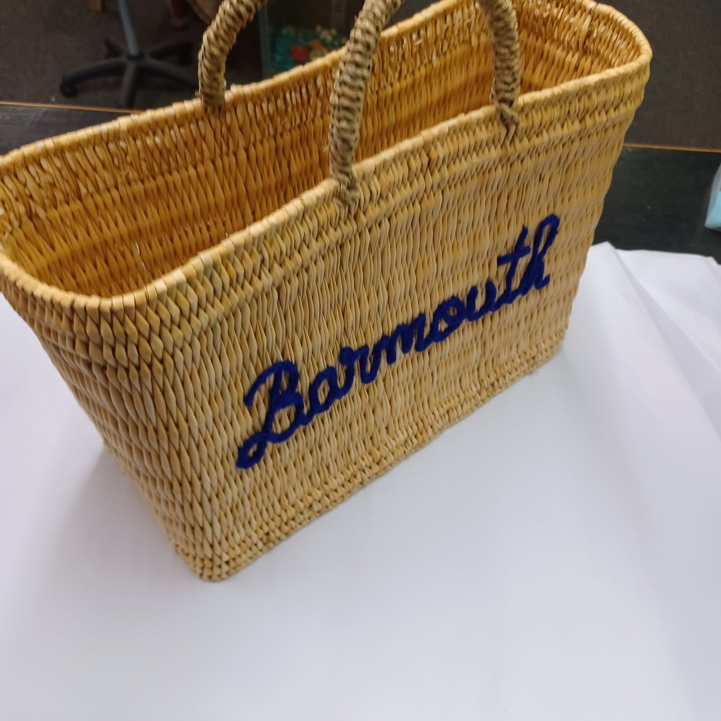 'Barmouth' Embroidered Woven Reed Market Basket  (medium)