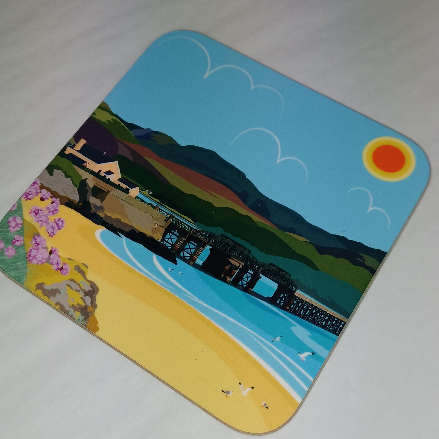 Barmouth Bridge Coaster with Sunrise over Cader