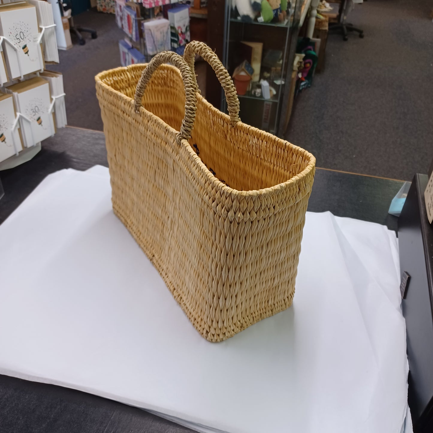 'Barmouth' Embroidered Woven Reed Market Basket  (medium)