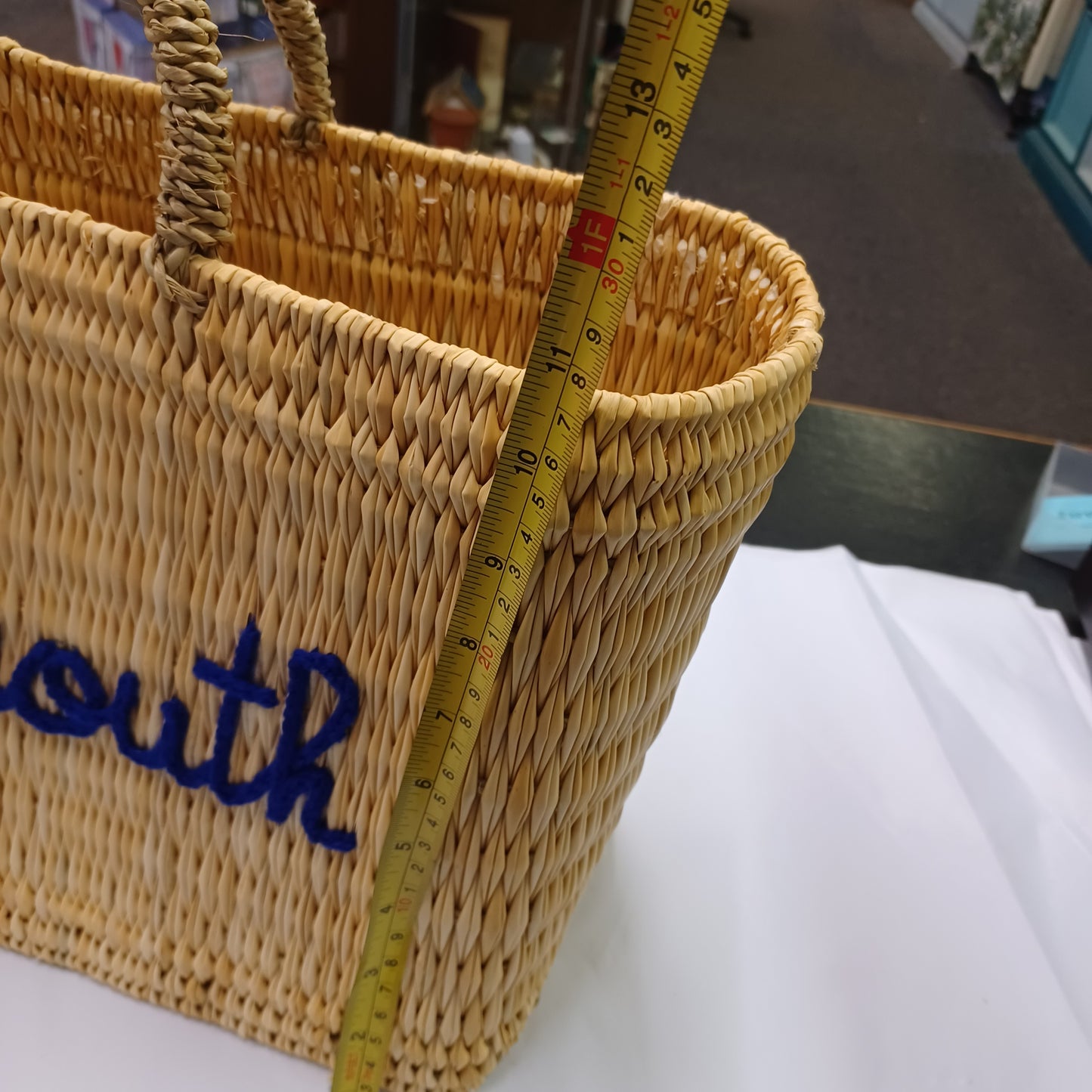 'Barmouth' Embroidered Woven Reed Market Basket  (medium)