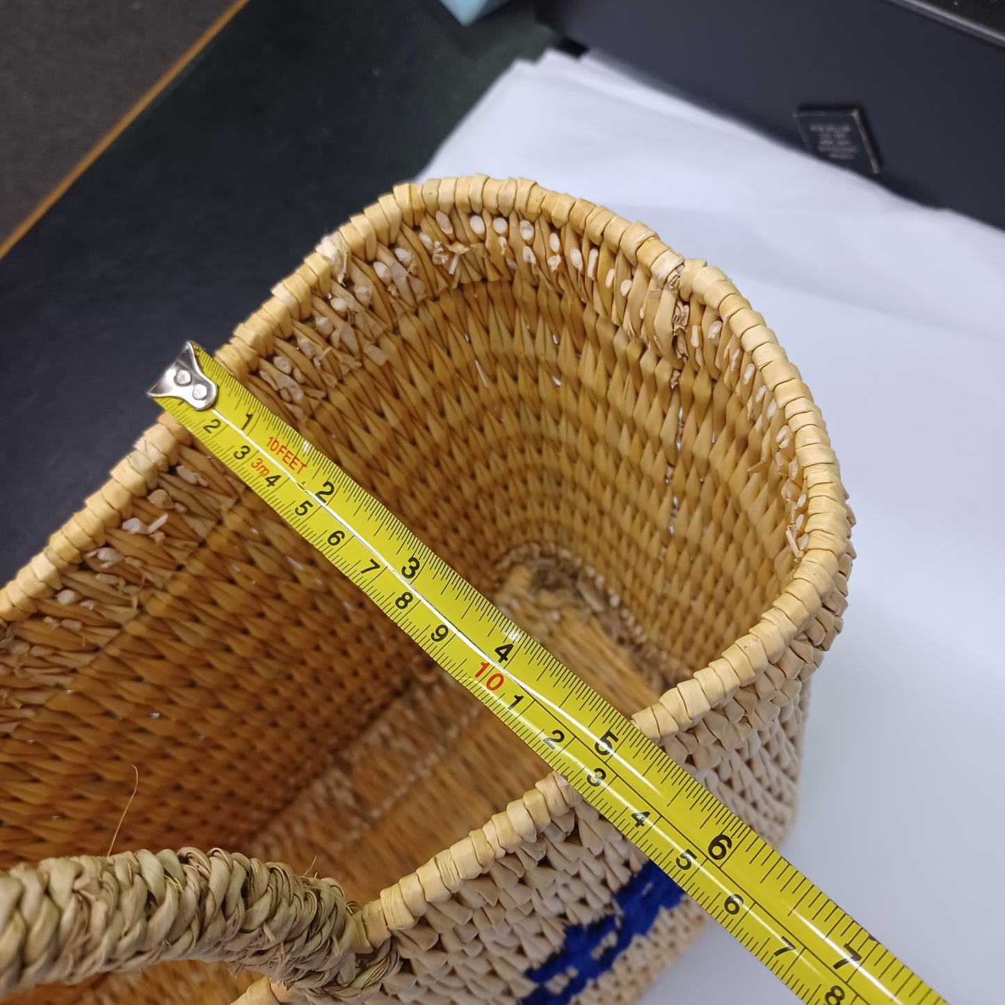 'Barmouth' Embroidered Woven Reed Market Basket  (medium)